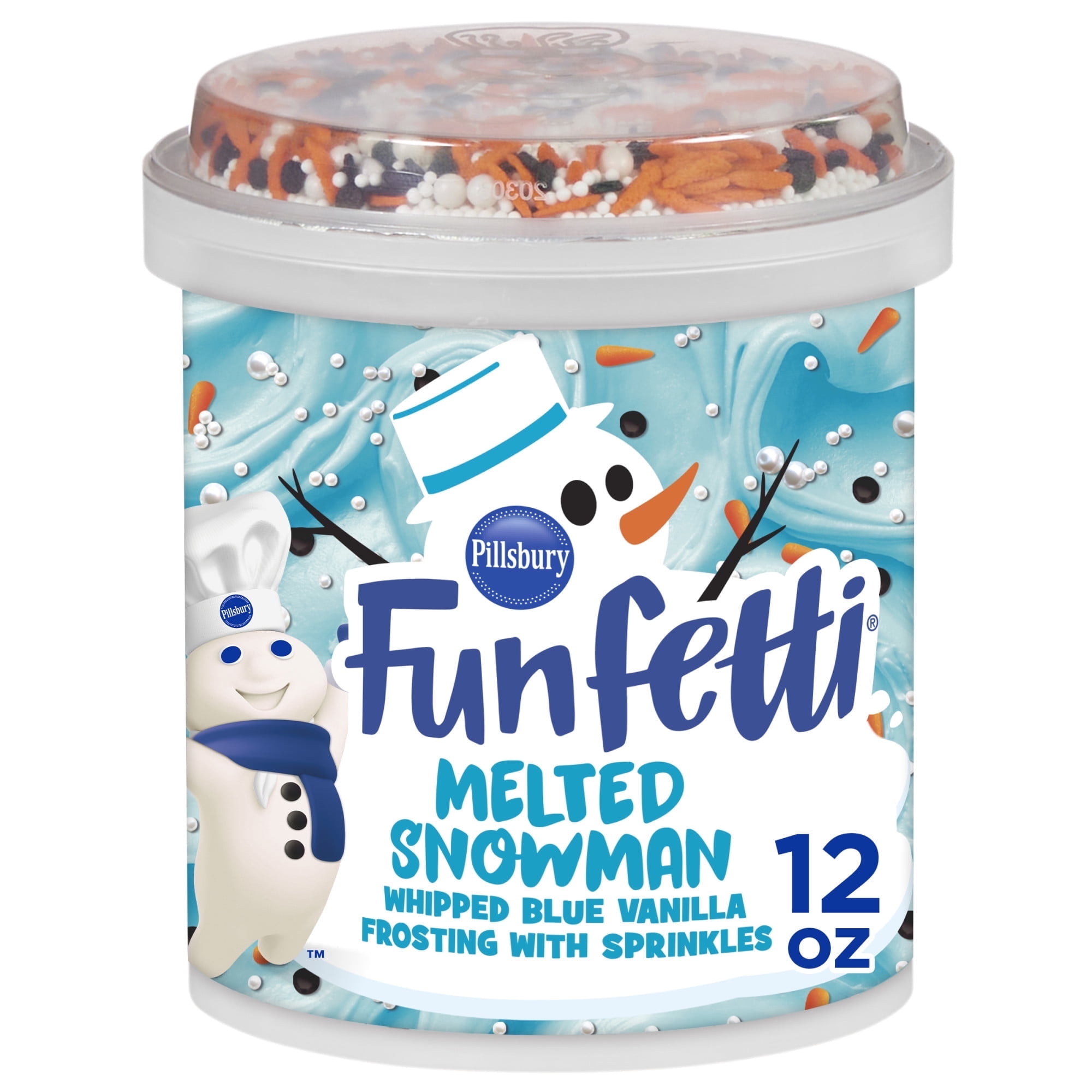 Pillsbury Funfetti Melted Snowman Whipped Blue Vanilla Frosting with Sprinkles, 12 oz Tub