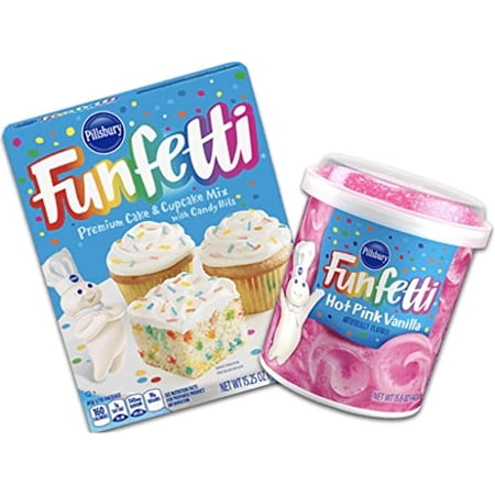 Pillsbury Funfetti Premium Cake & Cupcake Mix with Frosting Bundle (Hot Pink Vanilla)