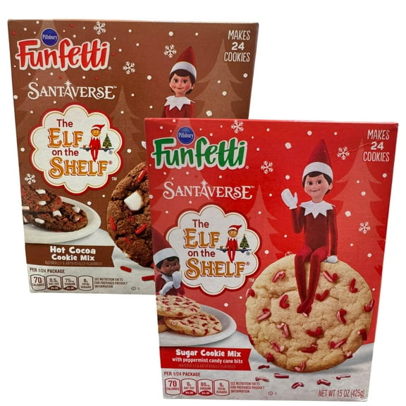 Pillsbury Funfetti Santaverse The Elf on the Shelf Cookie Mix - 2 Pack - Hot Cocoa, Sugar Cookie with Peppermint Candy Cane Bits