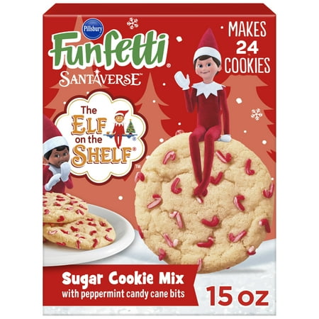 Pillsbury Funfetti The Elf on the Shelf Sugar Cookie Mix with Peppermint Candy Cane Bits, 15 oz Box