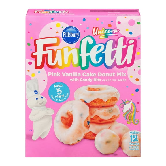 Pillsbury Funfetti Unicorn Pink Vanilla Cake Donut Mix with Candy Bits, 16.2 oz Box