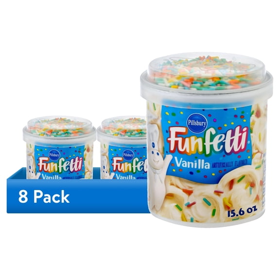 (8 pack) Pillsbury Funfetti Vanilla Frosting, 15.6 oz Tub