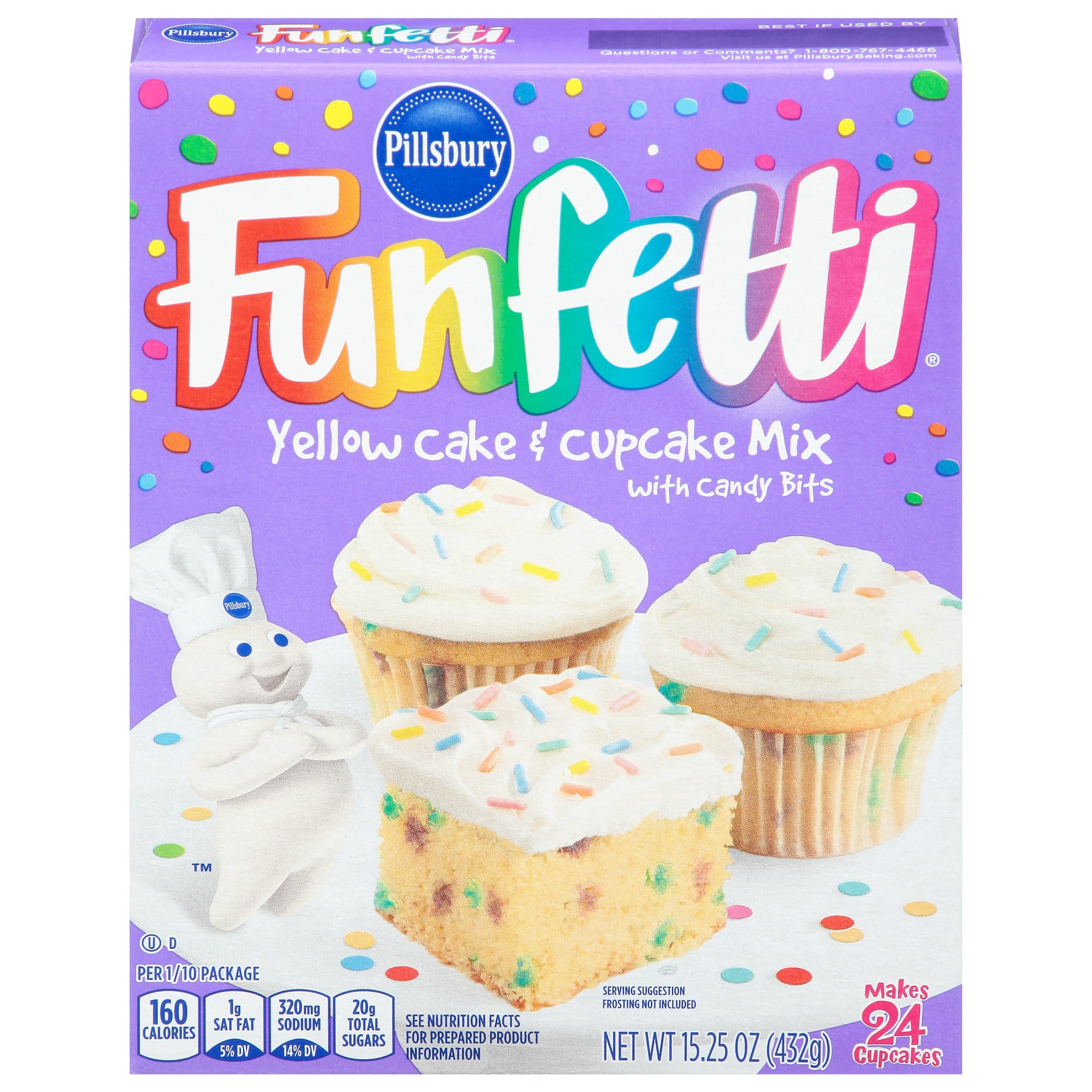 Pillsbury Funfetti Yellow Cake Mix with Candy Bits, 15.25 Oz Box