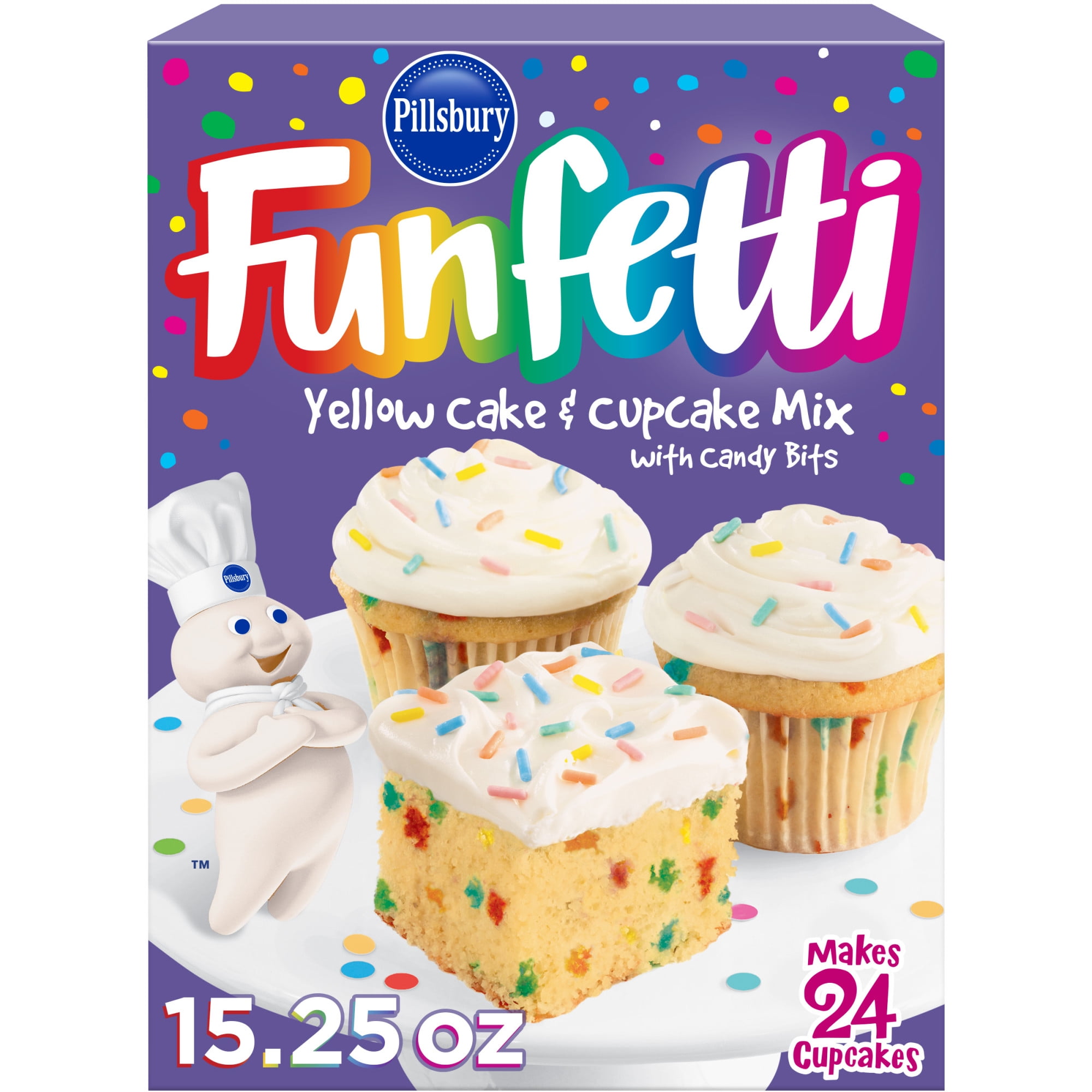 Pillsbury Funfetti Yellow Cake Mix with Candy Bits, 15.25 oz Box
