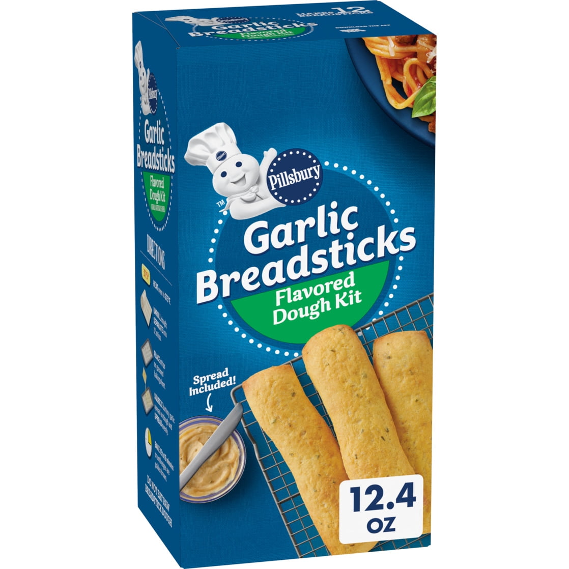 Pillsbury Garlic Breadsticks, Flavored Dough Kit, Canned Dough and Spread, 12.4 oz
