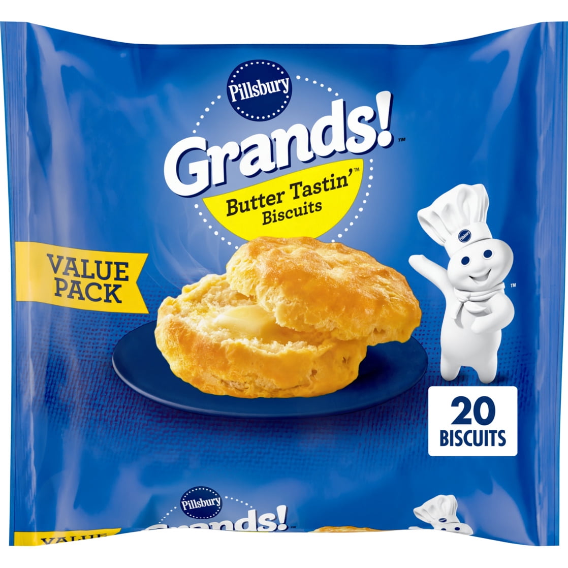 Pillsbury Grands! Butter Tastin' Frozen Biscuits, Value Pack, 20 ct., 41.6 oz.