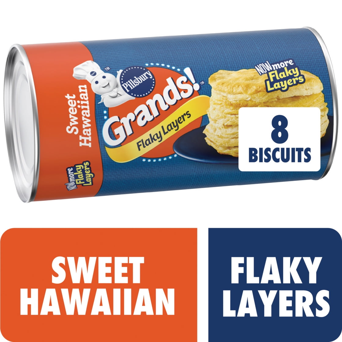 Pillsbury Grands! Flaky Layers Biscuits, Sweet Hawaiian, 8 Count, 16.3 oz
