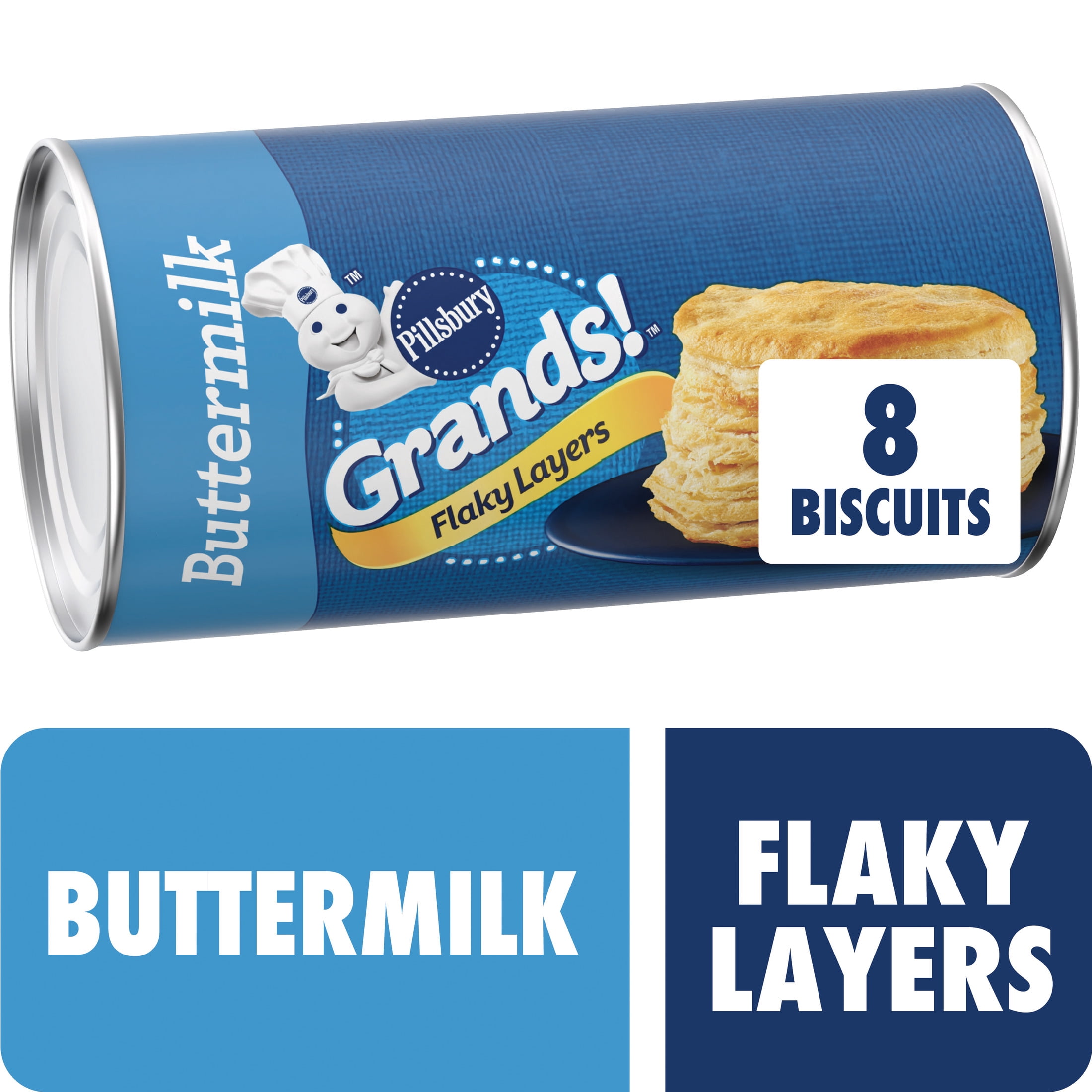 Pillsbury Grands! Flaky Layers, Refrigerated Buttermilk Biscuit Dough, 8 Count, 16.3 oz