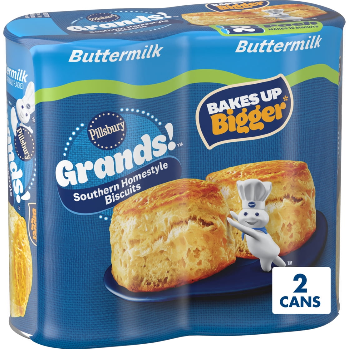Pillsbury Grands! Southern Homestyle Buttermilk Biscuits, 2 Pack, 16 Biscuits, 32.6 oz