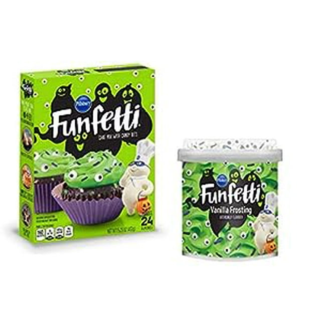 Pillsbury Halloween Funfetti Cake Mix and Halloween Funfetti Vanilla Frosting Bundle