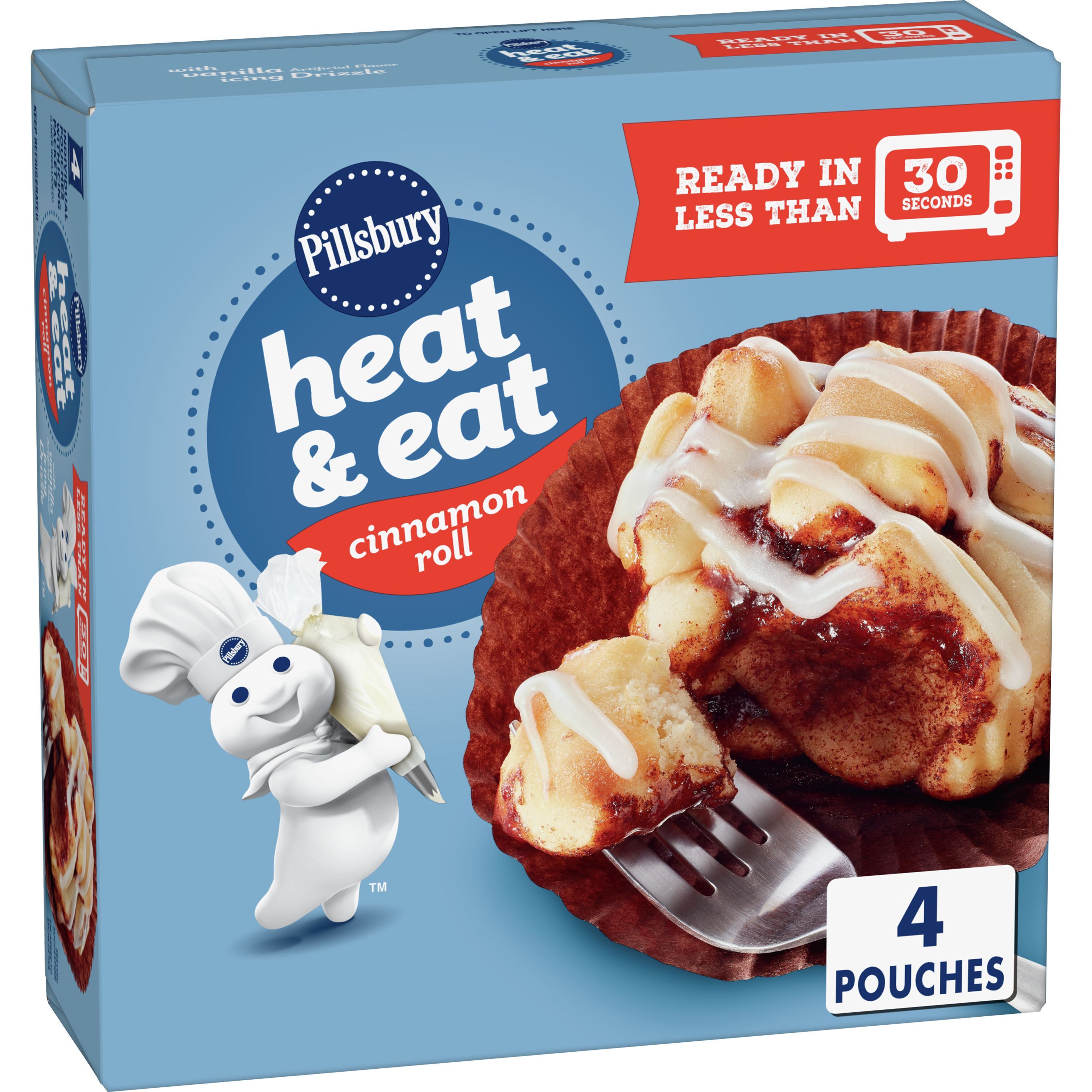 Pillsbury Heat & Eat Cinnamon Roll with Vanilla Icing Drizzle, 4 ct