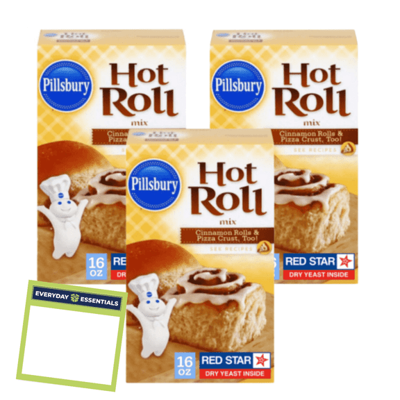 Pillsbury Hot Rolls 3-Pack Soft, Fluffy, and Easy-to-Bake Rolls 16 oz (Pack of 3) Plus (1) Everyday Essentials note pad