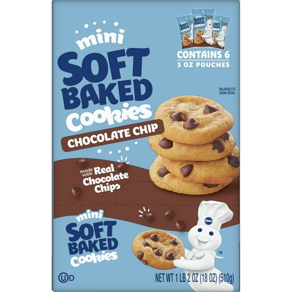 Pillsbury Mini Soft Baked Cookies, Chocolate Chip, Snack Bags, 6 ct