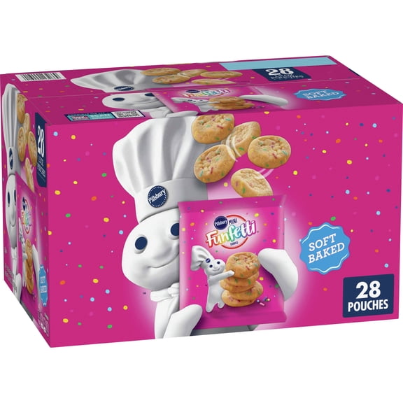 Pillsbury Mini Soft Baked Cookies, Funfetti, Snack Bags, 28 ct
