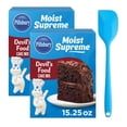 thumbnail image 1 of Pillsbury Moist Supreme Devil's Food Cake Mix, 15.25 Oz Box (2 pack) and 8in Silicone Spatula (Color Varies), 1 of 5
