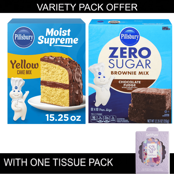 Pillsbury Moist Supreme Yellow Cake Mix 15.25 oz and Zero Sugar Brownie Mix 12.35 oz Variety Pack