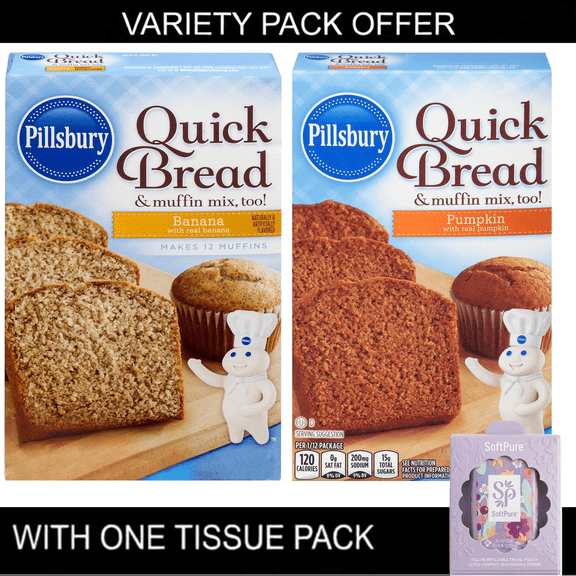 Pillsbury Quick Bread & Muffin Mix, Banana & Pumpkin Variety Pack, 2 Boxes