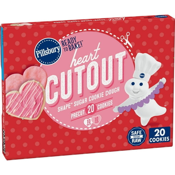 Pillsbury Ready to Bake! Heart Cutout Shape Sugar Cookie Dough, 20 Count, 7.2 oz