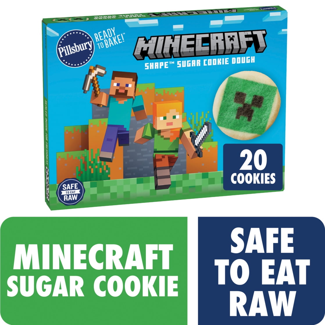 Pillsbury Ready to Bake Minecraft Shape Sugar Cookie Dough, 20 Pre-Cut Cookies, 9.1 oz