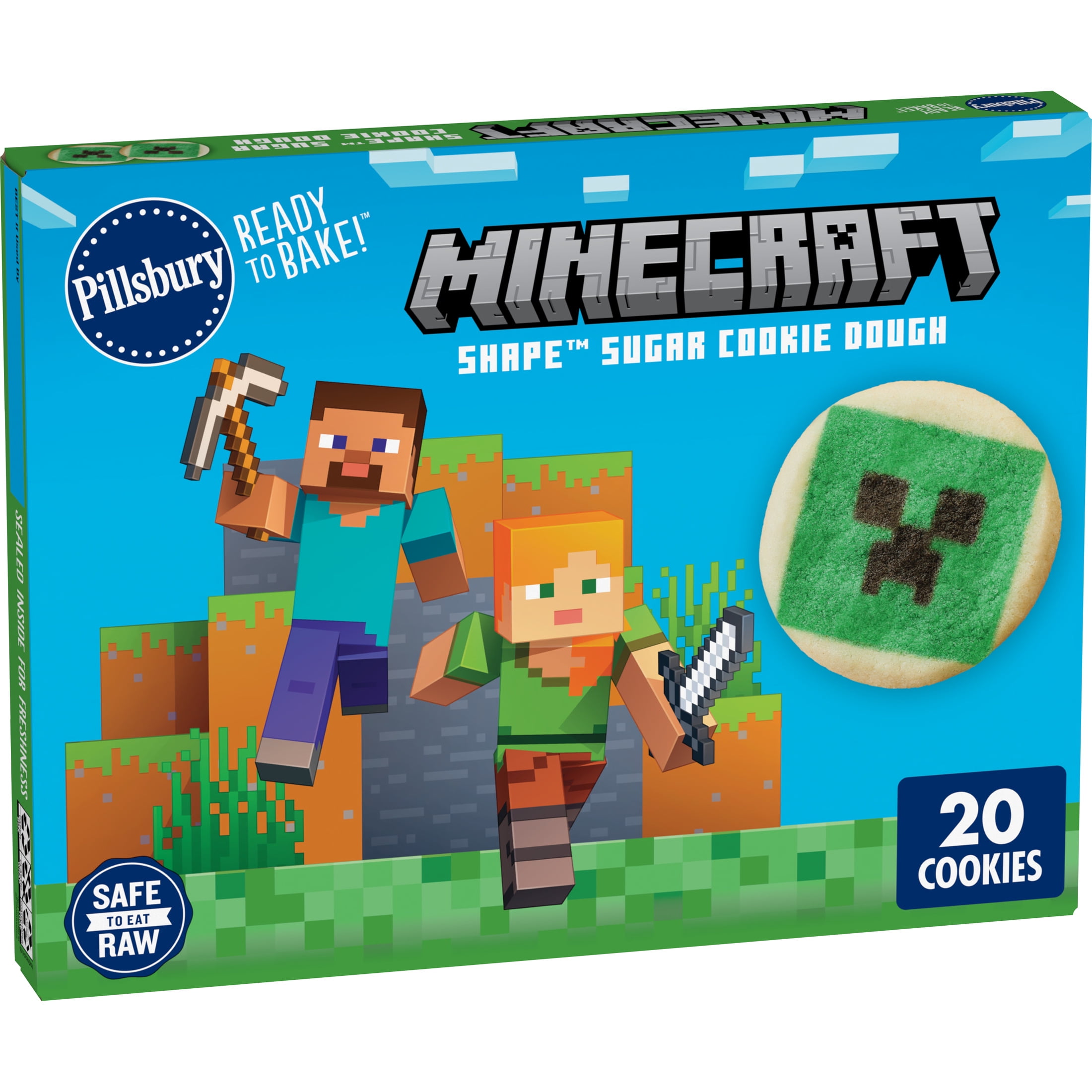 Pillsbury Ready to Bake Minecraft Shape Sugar Cookie Dough, 20 Pre-Cut Cookies, 9.1 oz
