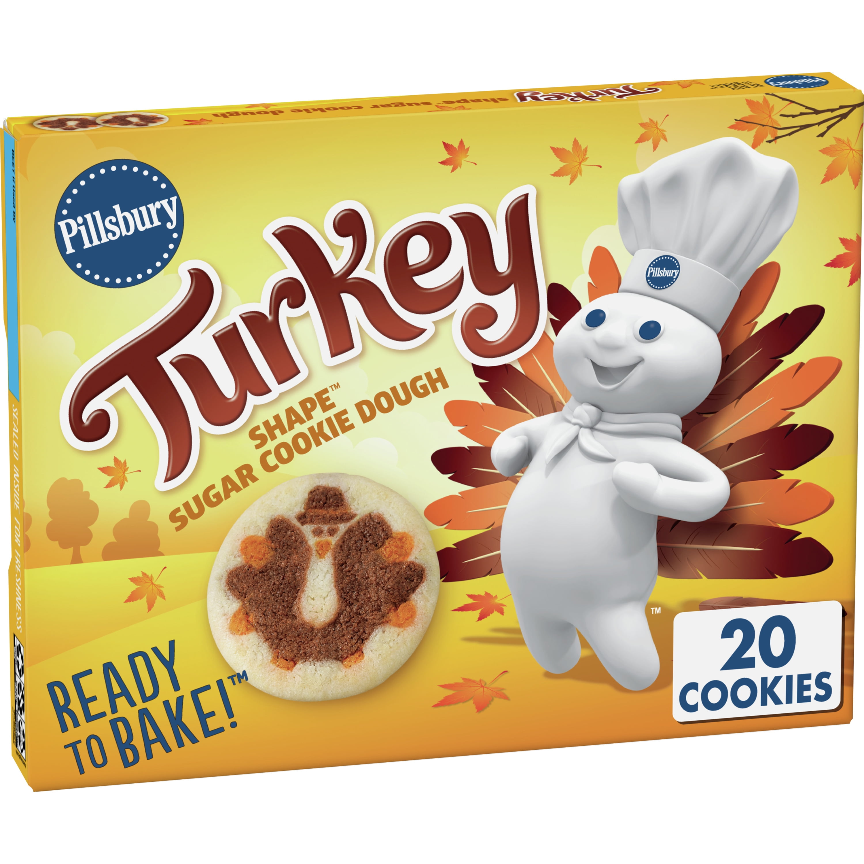 Pillsbury Ready To Bake Turkey Shape Sugar Cookie Dough, 20 Cookies, 9.