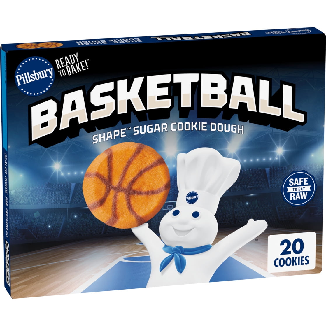 Pillsbury Ready to Bake Basketball Shape Sugar Cookie Dough, 20 Pre-Cut Cookies, 9.1 oz