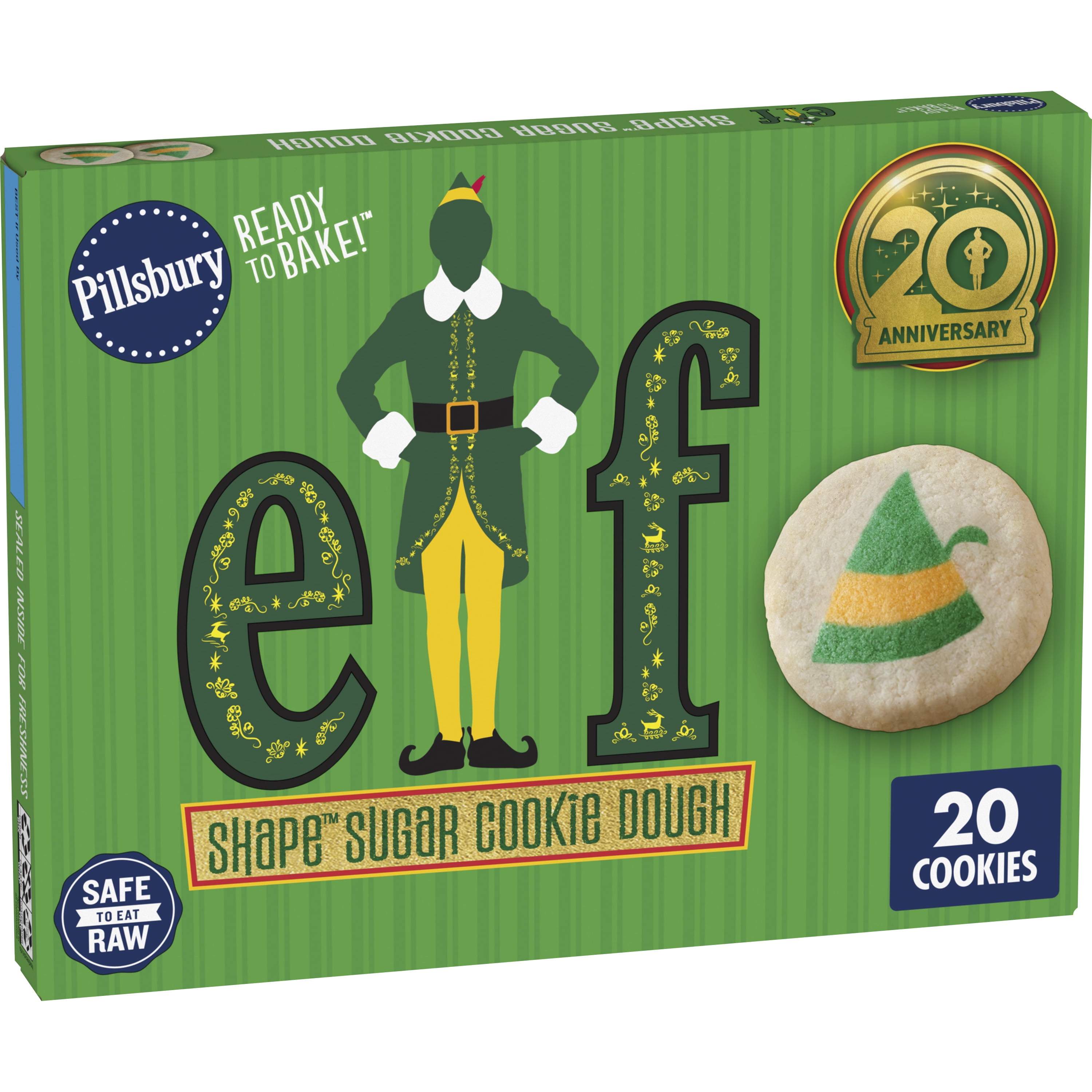 Pillsbury Ready to Bake Elf Shape Sugar Cookie Dough, 20 Cookies, 9.1 oz