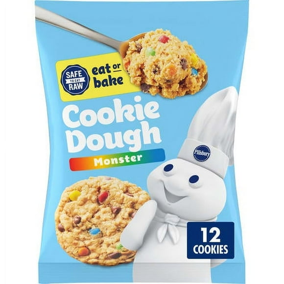 Pillsbury Ready to Bake Monster Refrigerated Cookie Dough, 12 Big Cookies, 16 oz
