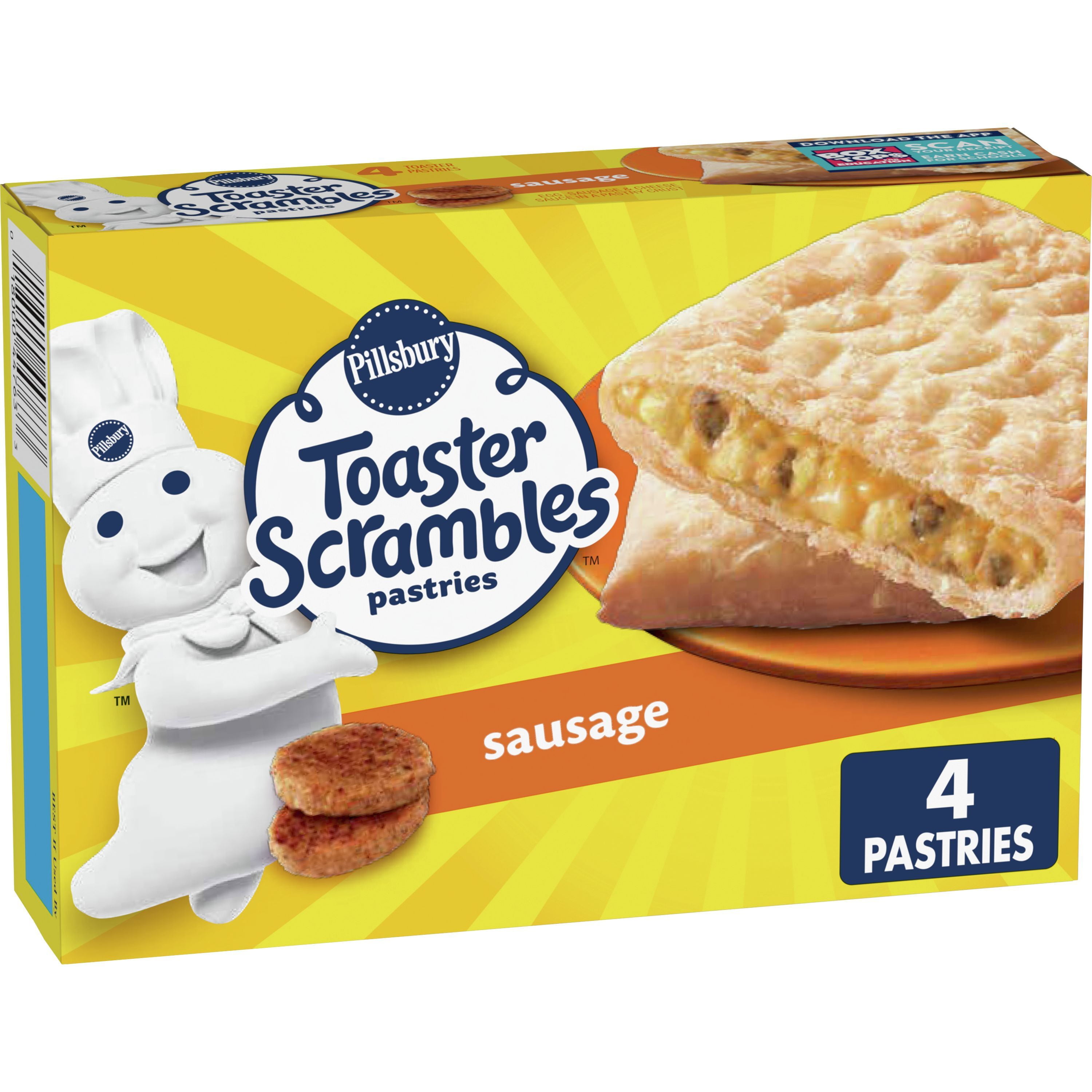 Pillsbury Sausage Toaster Scrambles, Frozen Breakfast Pastries, 4 ct, 7