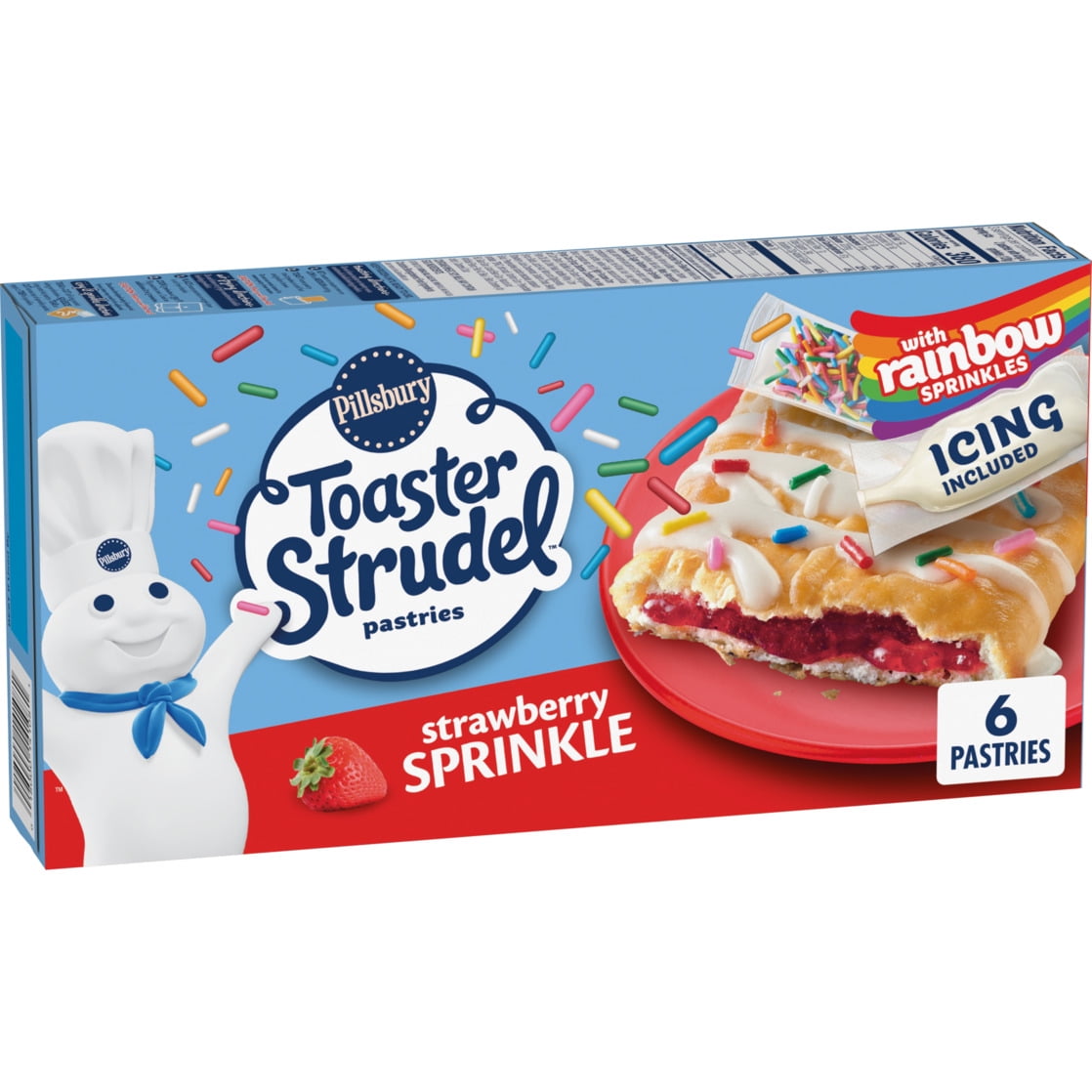 Pillsbury Toaster Strudel Strawberry Sprinkle Frozen Pastries with Icing, 6 Ct, 12.7 oz