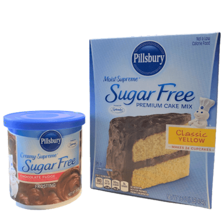 Pillsbury Sugar Free Classic Yellow Premium Cake Mix and Sugar Free Creamy Supreme Chocolate Fudge Frosting and Icing, 1- 16 Oz Cake Mix and 1- 15 Oz Frosting ( 2 Items)