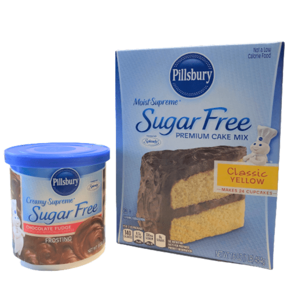Pillsbury Sugar Free Classic Yellow Premium Cake Mix and Sugar Free Creamy Supreme Chocolate Fudge Frosting and Icing, 1- 16 Oz Cake Mix and 1- 15 Oz Frosting ( 2 Items)