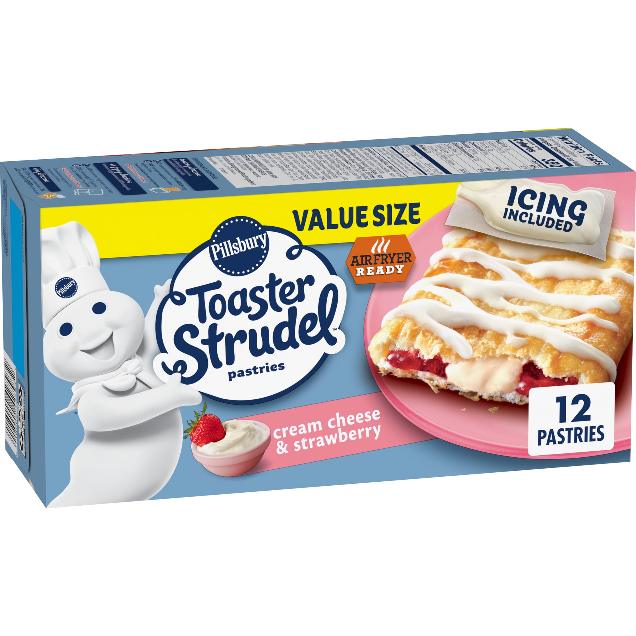 Pillsbury Frozen Toaster Strudel Pastries, Cream Cheese and Strawberry, 12 Ct, 23.4 oz