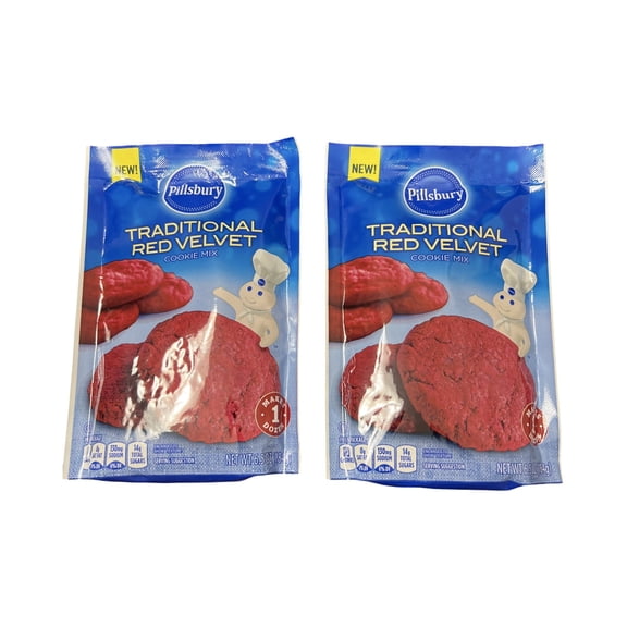 Pillsbury Traditional Red Velvet Cookie Mix, 6.5 oz Pouch, Makes 1 Dozen Cookies, Easy Bake Dessert Mix (2 Pack)