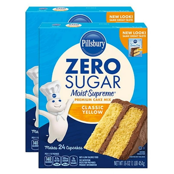Pillsbury Zero Sugar Moist Supreme Classic Yellow Premium Cake Mix, 16 oz - Palatize Pack of 2