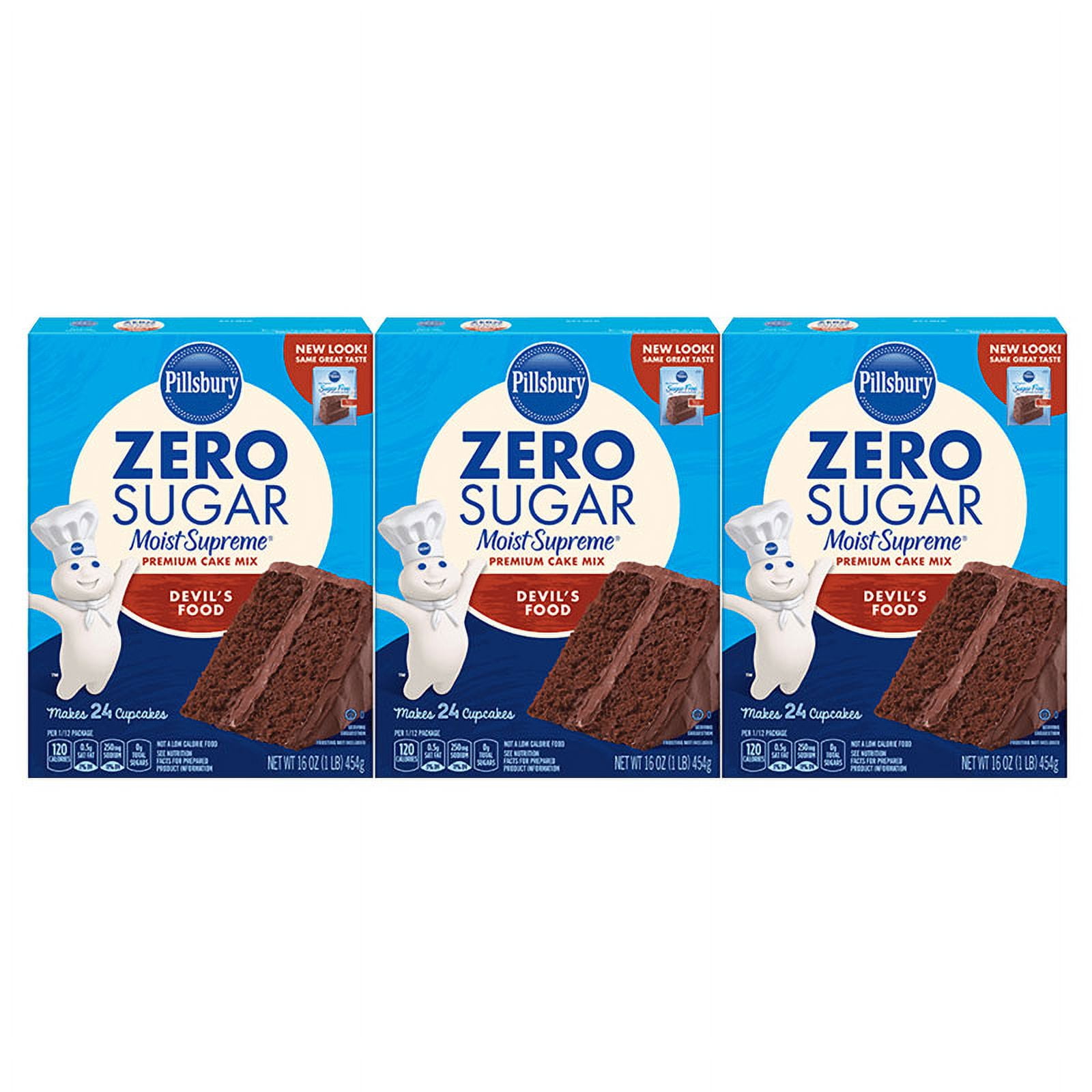 Pillsbury Zero Sugar Moist Supreme Devil’s Food Premium Cake Mix, 16 oz - Palatize Pack of 3