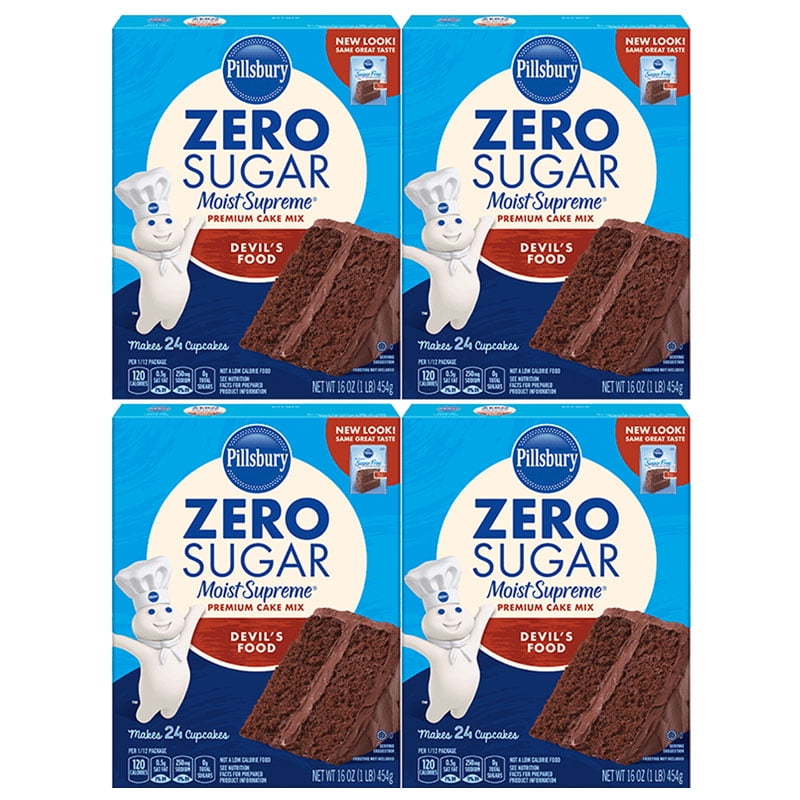 Pillsbury Zero Sugar Moist Supreme Devils Food Premium Cake Mix, 16 oz - Palatize Pack of 4