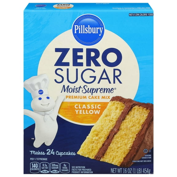 Pillsbury Zero Sugar Moist Supreme Yellow Premium Cake Mix 16 oz Box (Pack of 4)