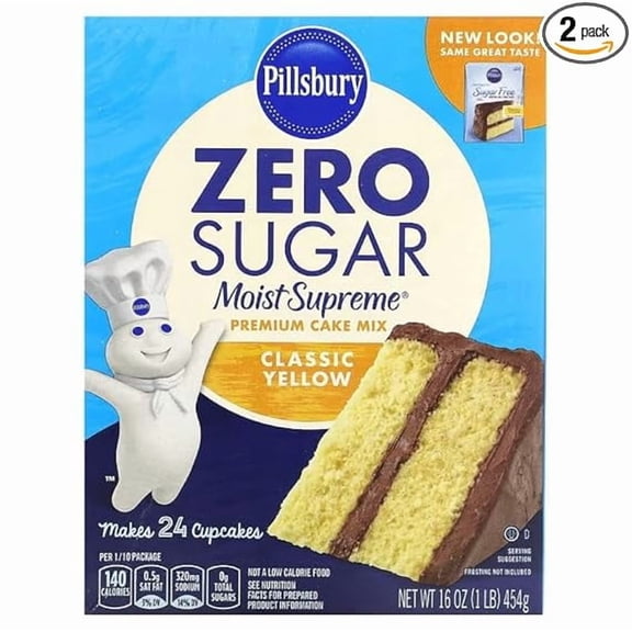 Pillsbury, Zero Sugar, Premium Cake Mix, Classic Yellow, 16 oz (454 g) Pack of 2