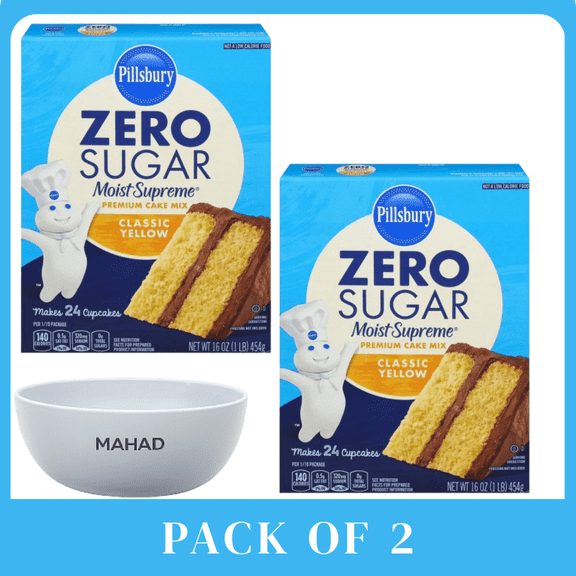 Pillsbury Zero Sugar Yellow Cake Mix 16 oz 2 Pack Moist Baking Mix Box with Bowel by Mahad