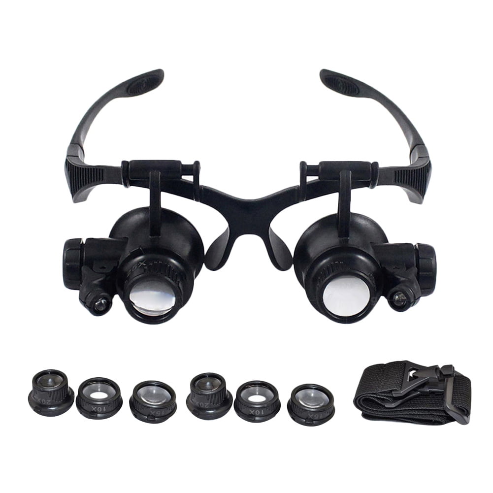 PillyBalla 10X 15X 20X 25X Double Eye Glasses Loupe Head Wearing Magnifying  Glasses Headset Illuminated Magnifying Glasses Tool Set with LED Light for