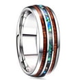 thumbnail image 1 of PillyBalla Hawaii Acacia Wood Tungsten Ring Dome Abalone Shell/Blue Center Wedding Ring for Men and Women Comfortable, 1 of 5