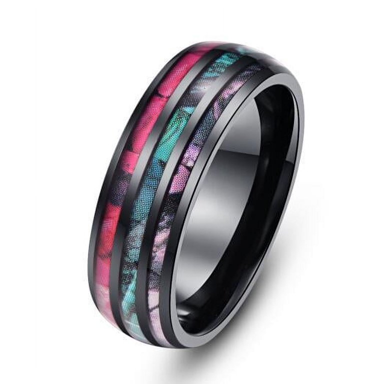 PillyBalla Hawaii Acacia Wood Tungsten Ring Dome Abalone Shell 