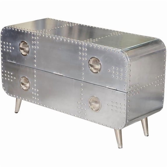 Pilot 1-Drawer 1-Shelf TV Console with Modern Silver Aluminum Cladding
