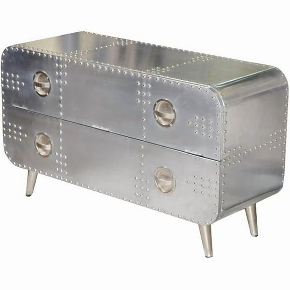 Pilot 1-Drawer 1-Shelf TV Console with Modern Silver Aluminum Cladding