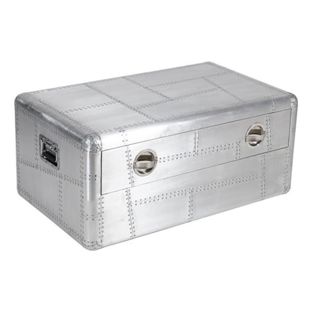 Pilot 1-Drawer Cocktail Table with Silver Aluminum Cladding and Exposed Screws
