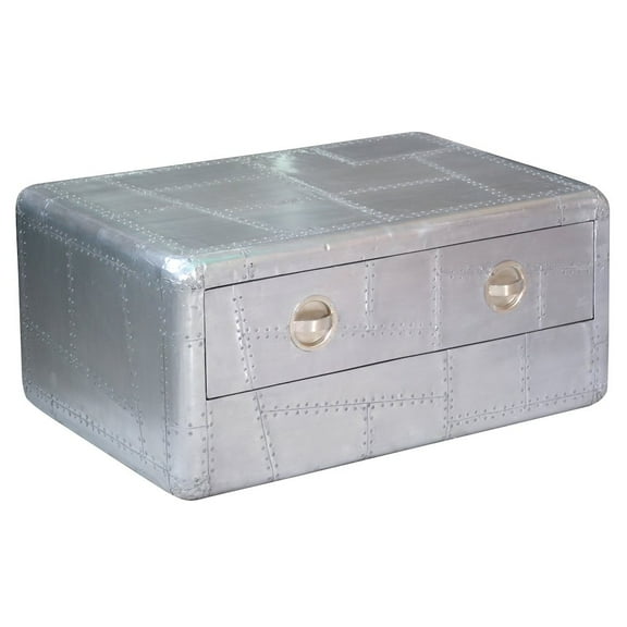 Pilot 1-Drawer Cocktail Table with Silver Aluminum Cladding and Exposed Screws