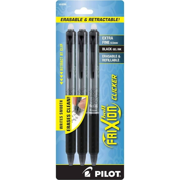 Pilot 14288 Frixion Ball Clicker Grey Erasable Gel Pen, Pack of 3
