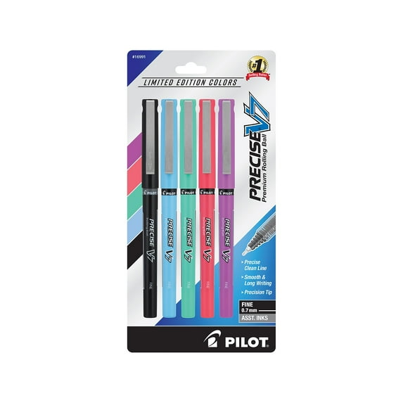 Pilot Precise V7 Harmony Rollerball Pens Fine Point 0.7mm Assorted Ink 5/Pack (16991)