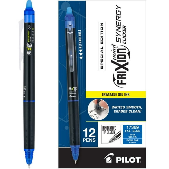 Pilot 17369 FriXion Synergy Clicker 0.5 mm Retractable Erasable Gel Pen - Blue (1-Dozen)